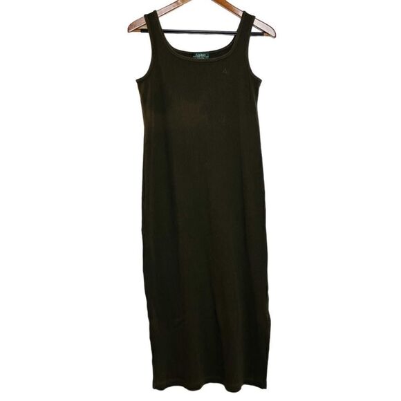 Ralph Lauren Vintage Ribbed Midi Dress Green Size Small Petite - Picture 2 of 5